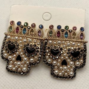 Fun Rhinestone and Pearl Skull Earrings